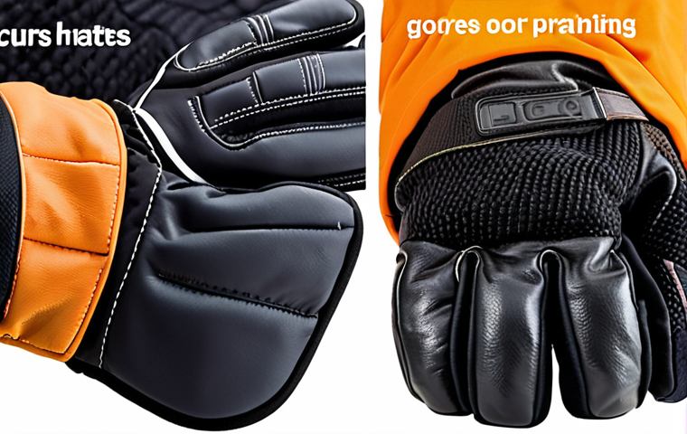 **Image:** Close-up of various snowboarding gloves showcasing different materials (leather, synthetic) and waterproof membranes (Gore-Tex).  Include Arabic text overlay highlighting the pros and cons of each material type and the importance of waterproofing for warm, dry hands on the slopes.