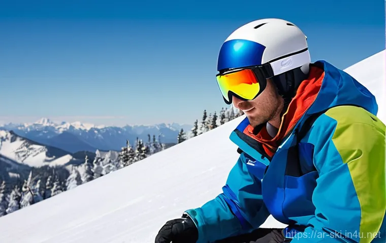 스노우보드 바인딩 세팅 가이드 - **Prompt 1: Focused Binding Adjustment on a Sunny Mountain Slope**
    "A male snowboarder, dressed ...