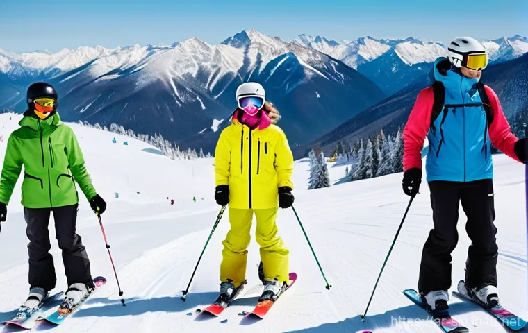 스키장 시즌 종료 세일 정보 - **Prompt:** A vibrant, bustling scene inside a modern, well-lit sporting goods store during an "End-...