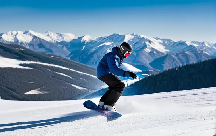 스노우보드 스킬 연습 장소 - **Prompt: First Snowboard Lesson on a Gentle Slope**
    A beginner snowboarder, a young woman in he...