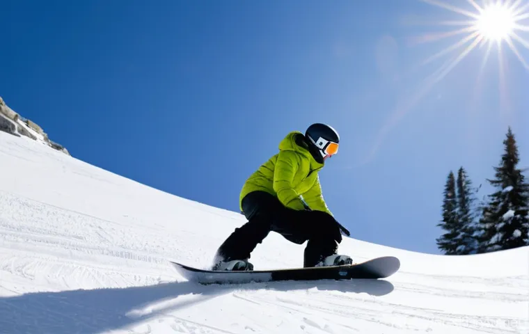 스노우보드 초보자가 피할 실수 - **Prompt:** A young adult, male or female, visibly struggling to maneuver an oversized and stiff sno...