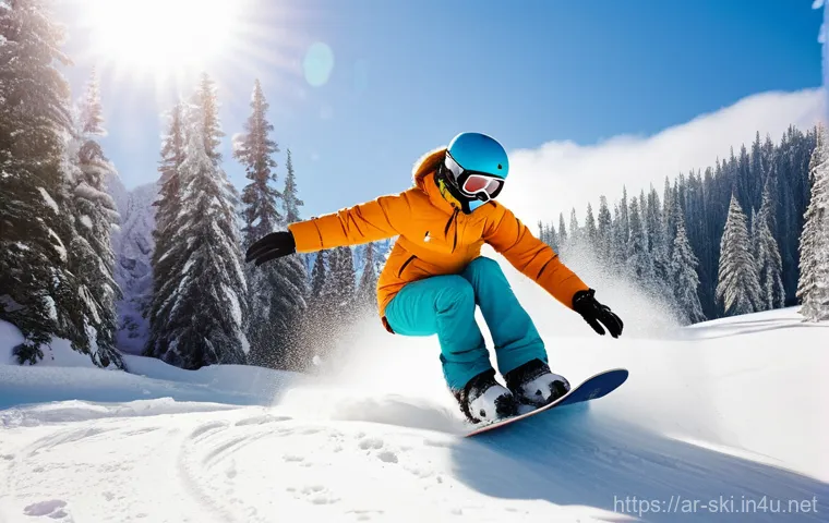 스노우보드 초보자가 피할 실수 - **Prompt:** A beginner snowboarder, an adult male or female, stands rigidly on their board on a mode...