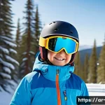 Home 23 스노우보드 주니어 장비 추천 - A cheerful Arab child wearing lightweight, comfortable ski boots with adjustable straps, dressed in ...