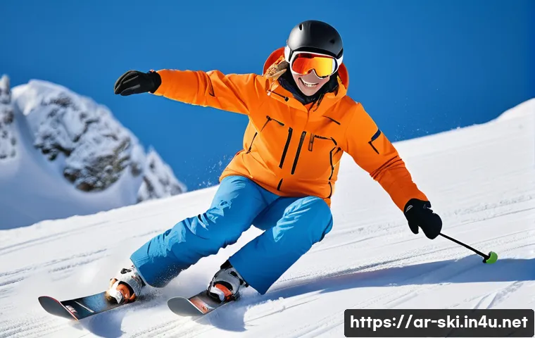 스키 초보자 넘어지기 연습 - A confident beginner skier wearing full protective gear including a certified helmet, padded wrist g...