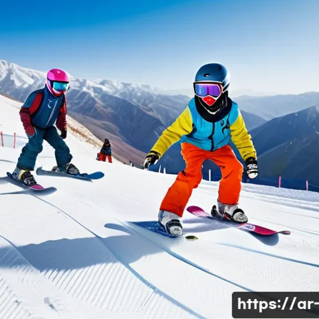 스노우보드 대회 규칙 - A dynamic snowboarding competition scene set in the majestic snowy mountains of the Middle East duri...
