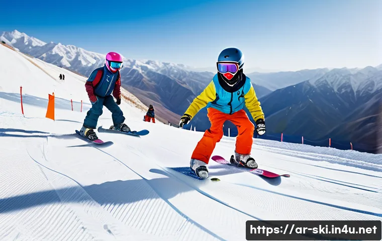 스노우보드 대회 규칙 - A dynamic snowboarding competition scene set in the majestic snowy mountains of the Middle East duri...