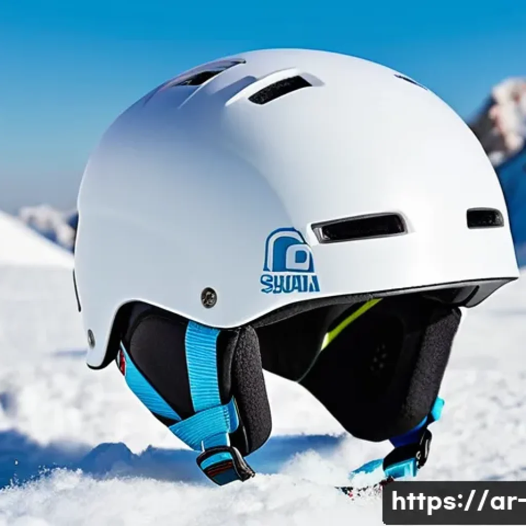 스노우보드 헬멧 추천 - A detailed close-up of a high-quality ski helmet designed for Arab winter sports enthusiasts, showca...