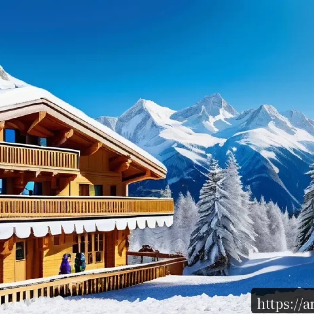 스키장별 할인 이벤트 - A vibrant winter ski resort scene in the French Alps, showcasing families and groups of friends enjo...