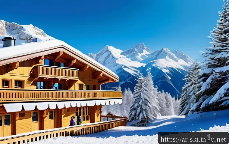 스키장별 할인 이벤트 - A vibrant winter ski resort scene in the French Alps, showcasing families and groups of friends enjo...