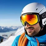 Home 22 스노우보드용 고글 추천 - A detailed winter mountain skiing scene featuring an adult Arabic male skier wearing high-quality, m...