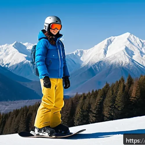 Home 32 스키 초보자 실수 예방 - A young Arab beginner snowboarder standing confidently on a snowy slope, wearing appropriate winter ...