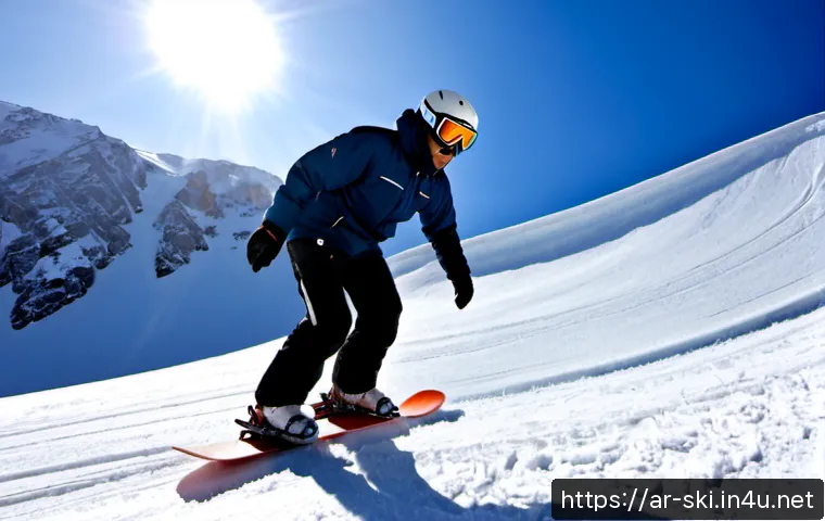 Home 17 스노우보드 턴 연습 팁 - Photorealistic action scene of an adult Arab snowboarder in full winter helmet, goggles, insulated j...